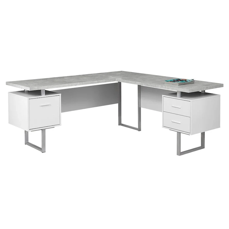 71   Grey L-Shape Computer Desk With Three Drawers