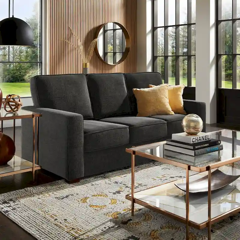 Fabric-cushioned square armchair sofa