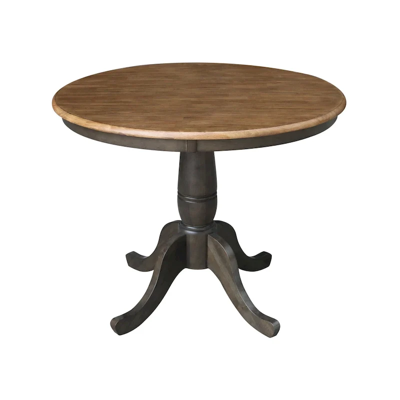 International Concepts Solid Wood 36 Round Pedestal Dining Table with 4 Madrid Ladderback Chairs