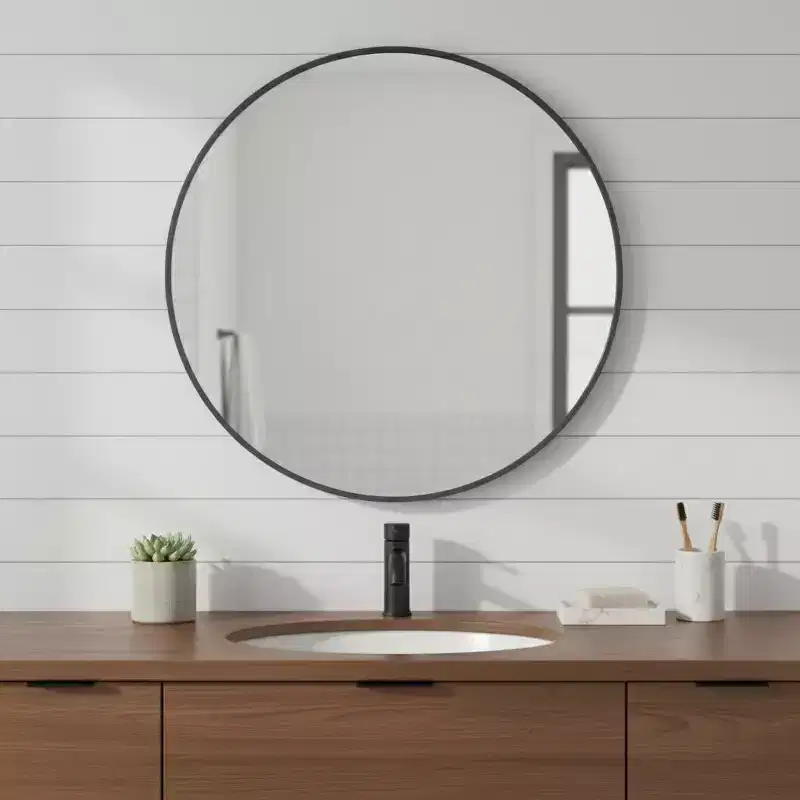 HomeRoots 24 Black Metal Round Framed Bathroom Vanity Mirror