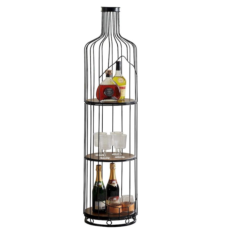 Elegant Wine Bottle Shaped Wine Rack with Wood Shelves