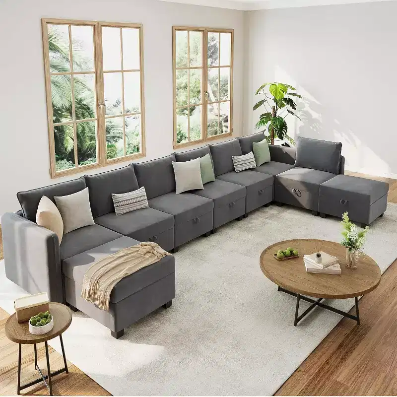 Modular Sofa Sectional Sleeper Couch with 2 Ottomans, 9 Seat Convertible U Shaped Modular Couch with Storage, Oversized Sofa Sleeper