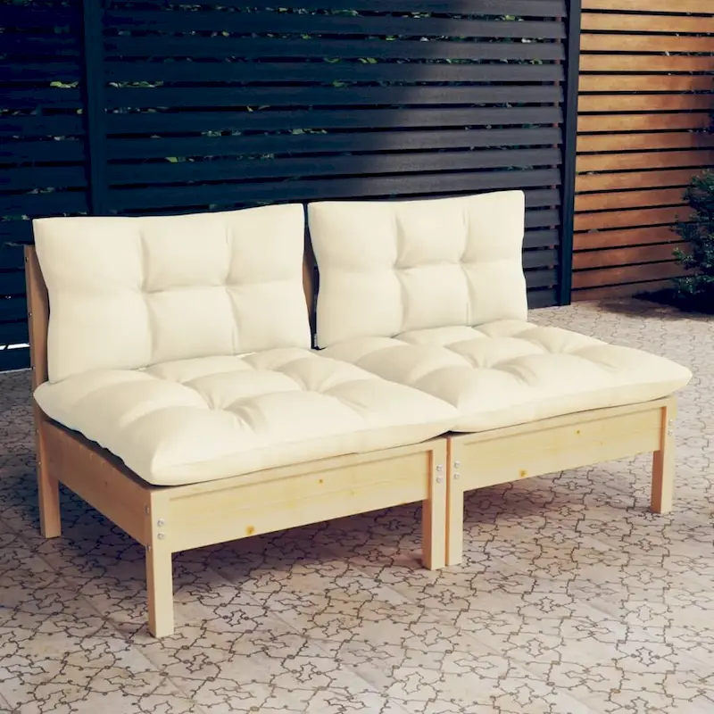 vidaXL Solid Wood Pine 2-Seater Patio Sofa with Cushions Seat Multi Colors - 25 x 25 x 24.6