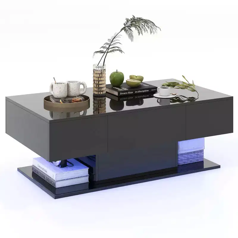 Costway LED Coffee Table with 2 Drawers 20-Color Dimmable LED Lights & Remote Control White/Black