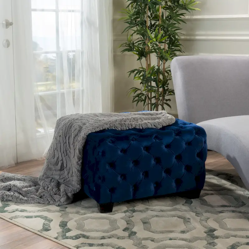 Jaymee Modern Glam Button Tufted Velvet Ottoman by Christopher Knight Home