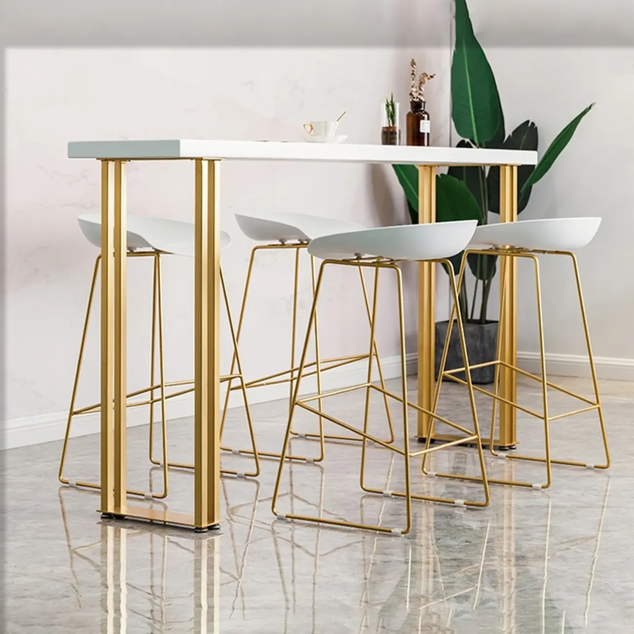 Glam White Wood Gold Iron Sled Bar Tables