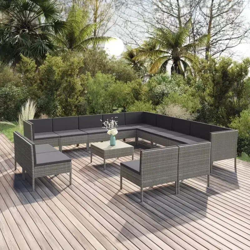 vidaXL Garden Lounge Set Patio Sectional Sofa Couch Outdoor Poly Rattan Grey