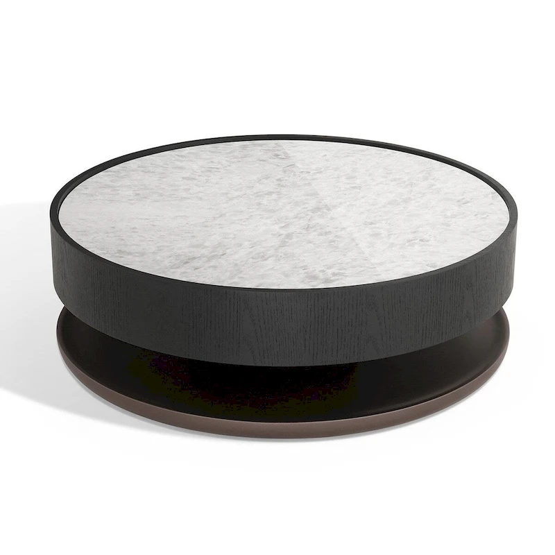 Modrest Miranda Modern Ceramic + Black Oak Round Coffee Table