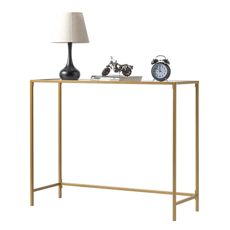 Modern Gold Frame 39.4 Entryway Console Table Glass Top