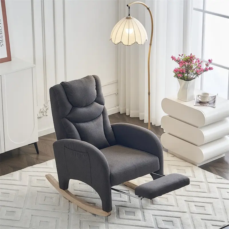 Ergonomic Fabric Nursery Rocking Chair With Adjustable Footrest