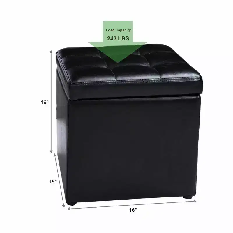 Costway 16''Cube Ottoman Pouffe Storage Box Lounge Seat Footstools with Hinge Top Red Brown/Black