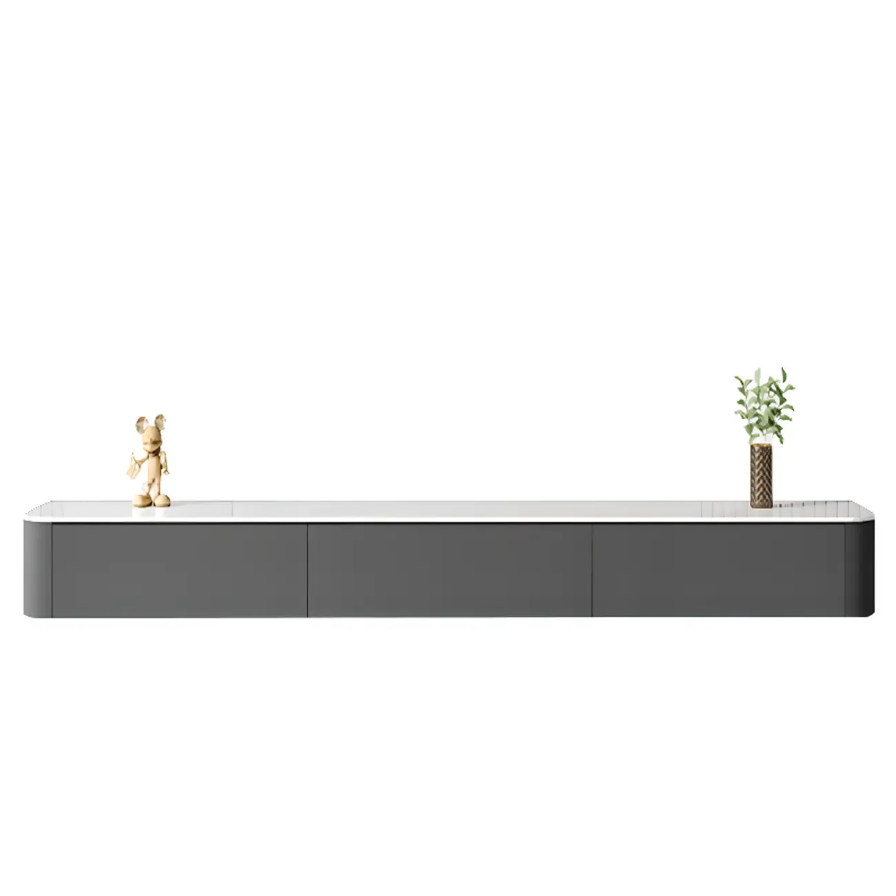 87 Grey Solid Wood Long Floating TV Stand with Drawers