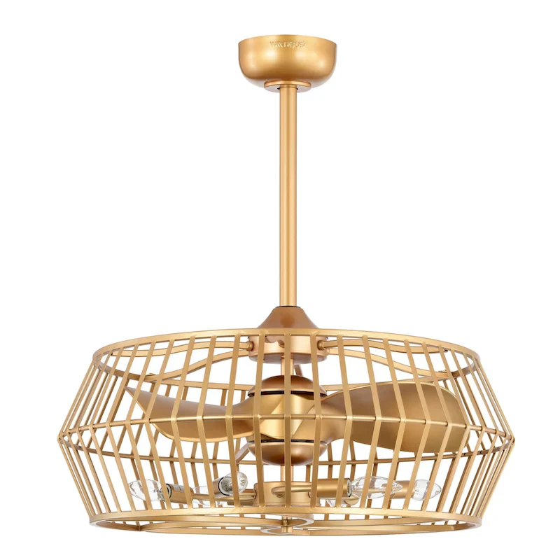 Marcelin 26-inch Matte Gold 6 Lights 3 Blades Lighted Ceiling Fan with Remote