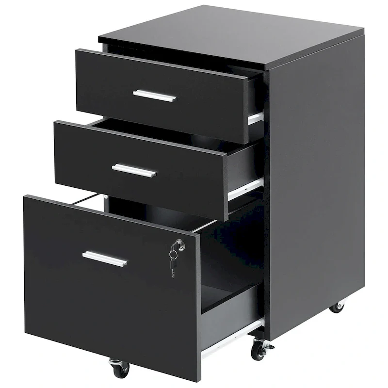 3-Drawer Locking Filing Cabinet with 5 Swivel Wheels and Adjustable File Hangers