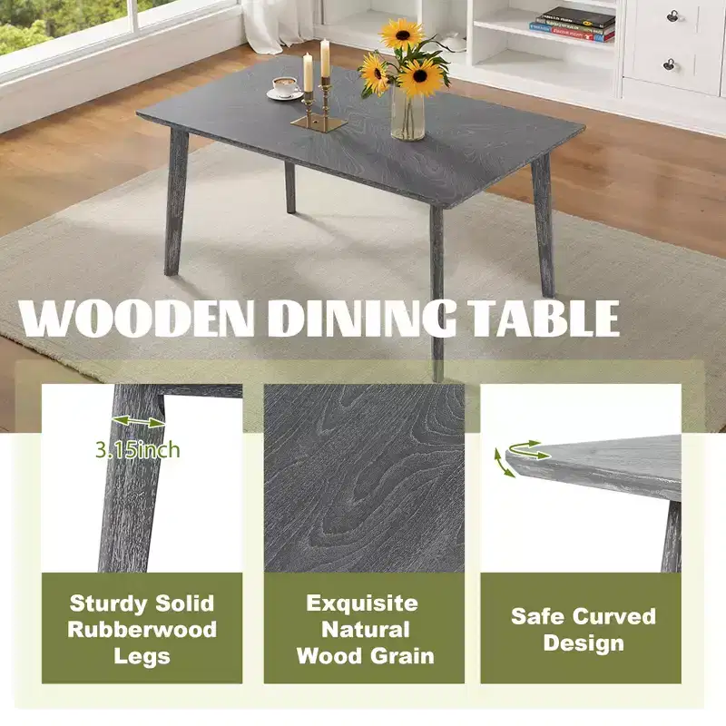 Bestier Dining Table, 60 Kitchen Room Table for 4-6 People, Large Wooden Rectangular Dinner Table for Dining Room, Home Office, Living Room