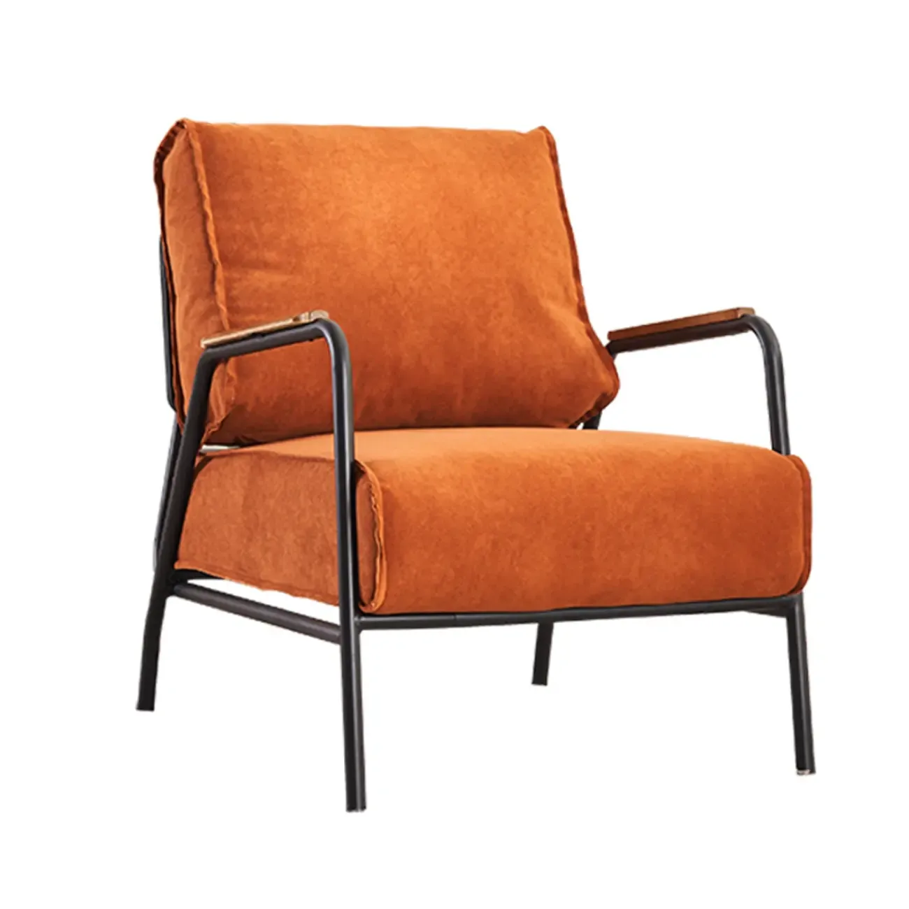 Modern Leather Accent Chair with Pillow and Metal Arms