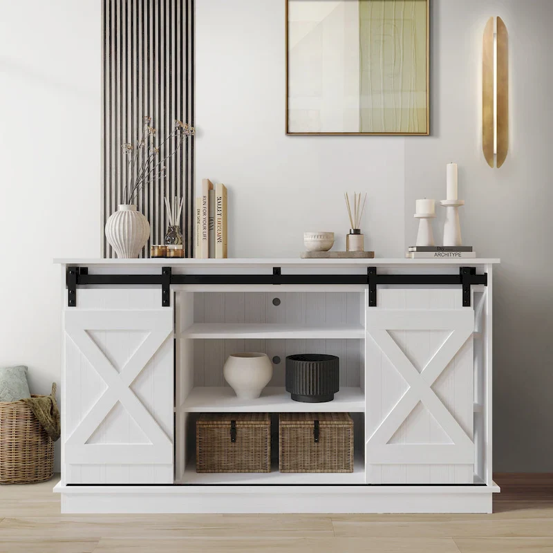 Vintage Style with X-shaped Metal Glides Doors Sideboard