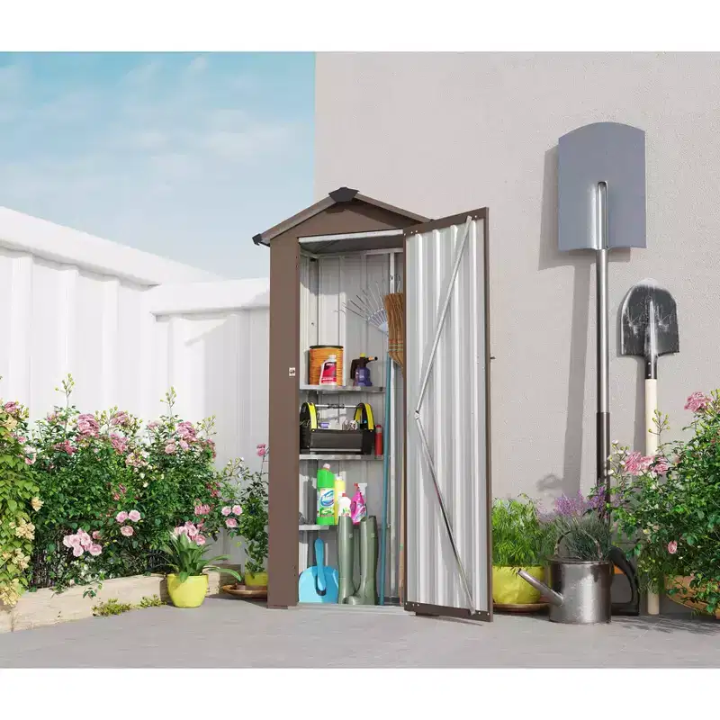MAYEERTY Brown Small Metal Compact Garden Shed, Waterproof Galvanized Iron Storage Shed with Lock System