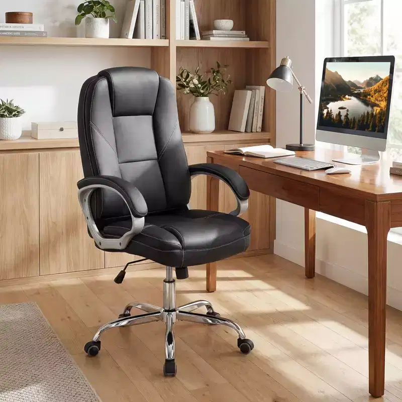 Costway Leather Office Chair Ergonomic Executive Chair with Rocking Backrest Black