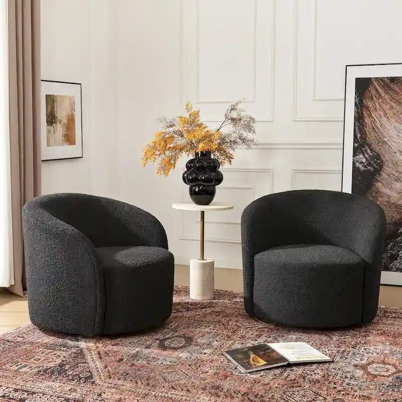 KINWELL 34  Wide Upholstered Swivel Accent Barrel Chair (Set of 2)