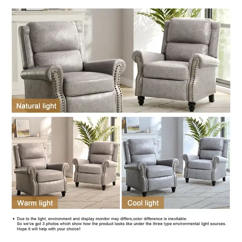 2 Set Nail-head Padded Seat Pushback Recliner Chair