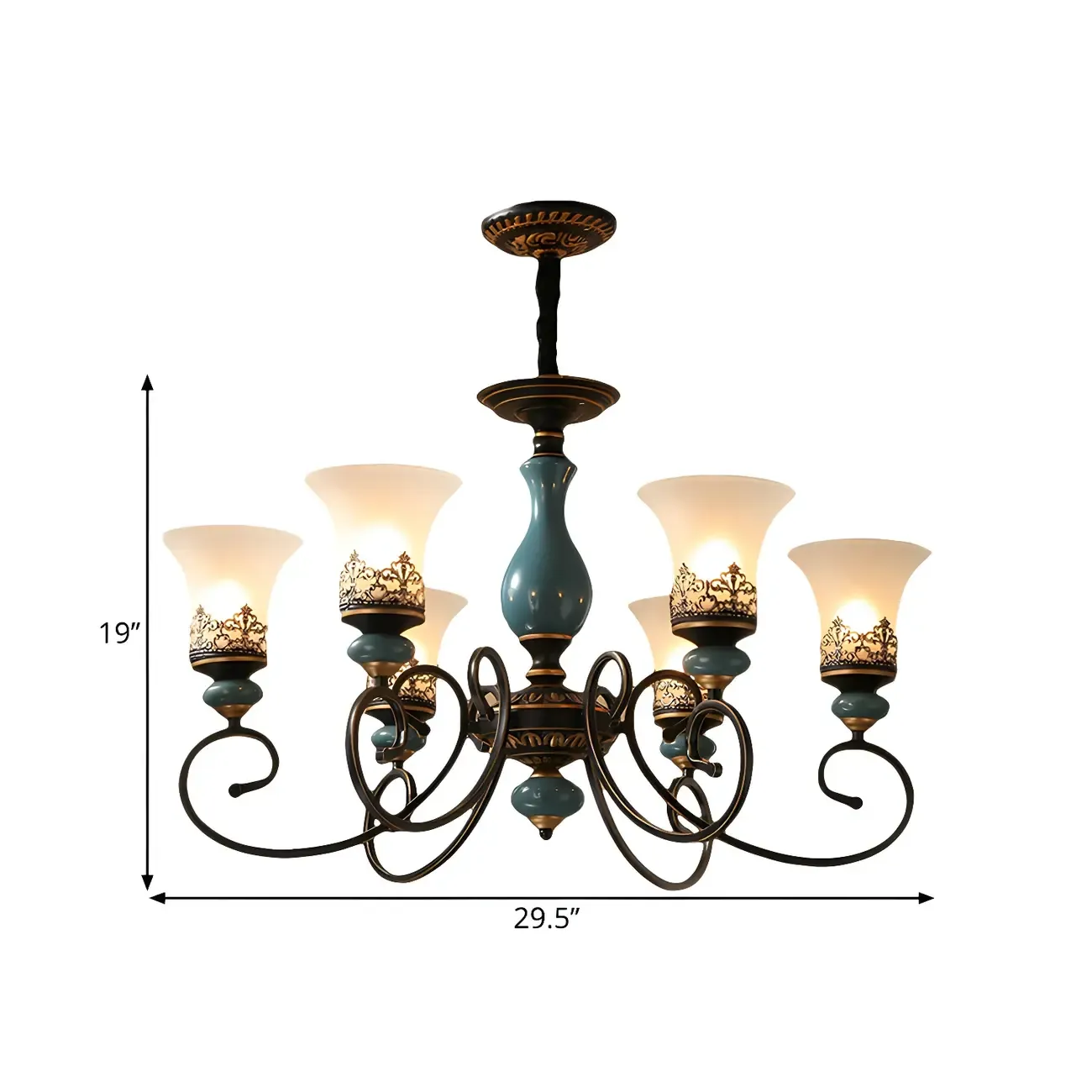 Classical Frosted Glass Blue Ceramic Up Chandelier
