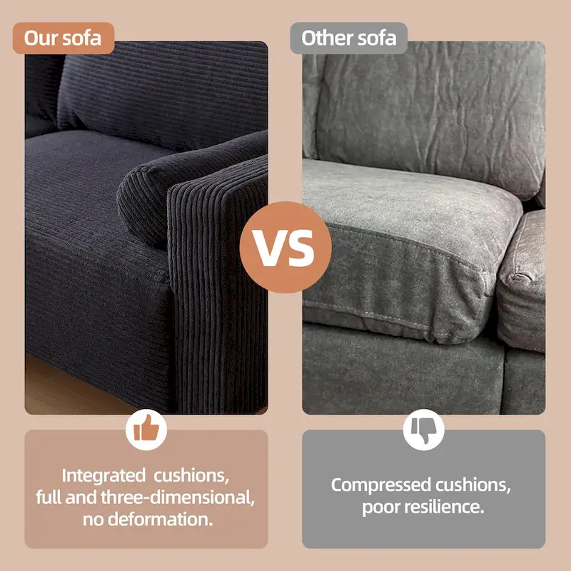 HOOOWOOO Mid-Century Modern Upholstered Sofa Couch with Rolled Pillows