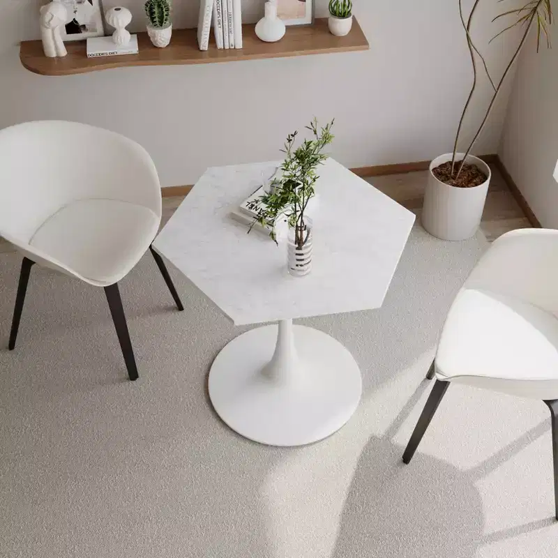 MAYEERTY 31.5 Modern Hexagonal Coffee Table with White Printed Marble Top and Metal Base for Dining Room Living Room White