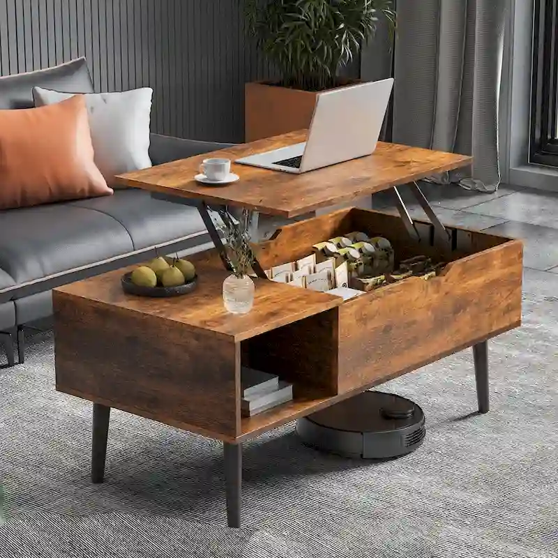 Wood Lift Top Coffee Table with Storage Shelf