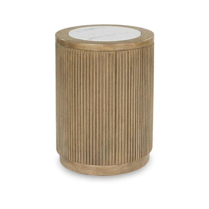 Light Brown & White End Table, Faux Marble Top, 1-Person Use