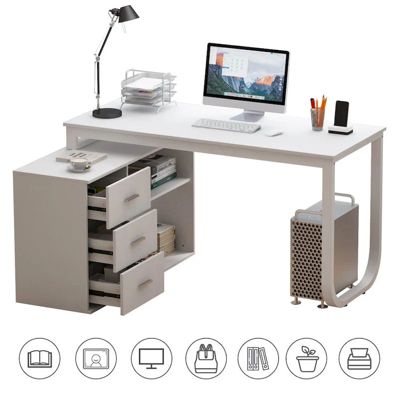 L-Shape Executive Desk - Brown Wood Finish - Single User