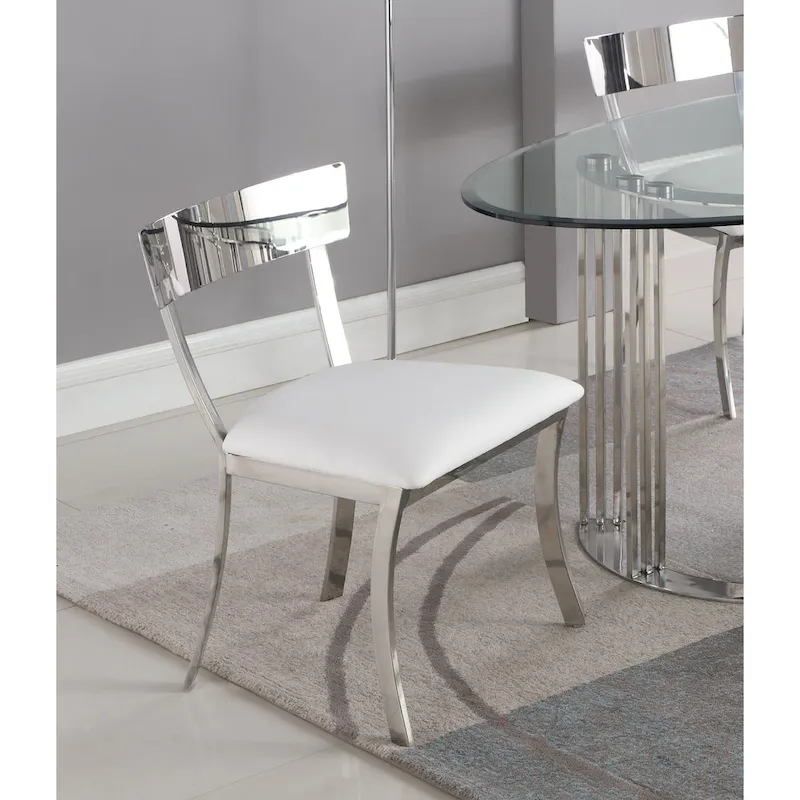 White/Grey Curved Back Faux Leather Dining Chair, Set of 2