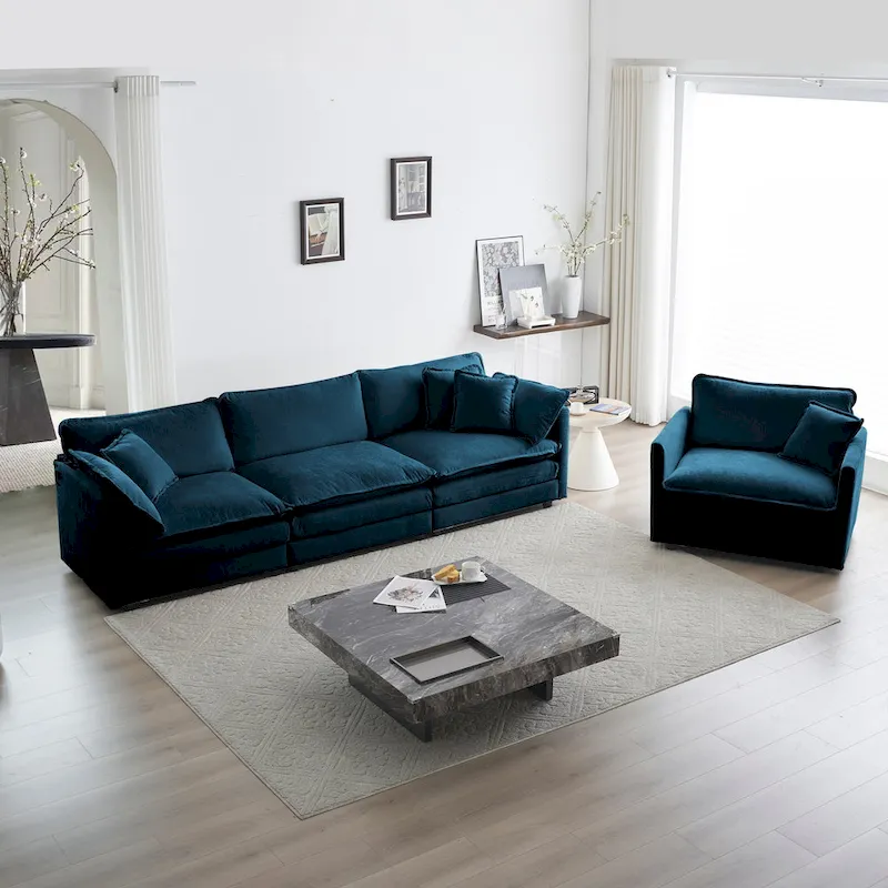 2-Piece Chenille Sectional Sofa Set for Living Room