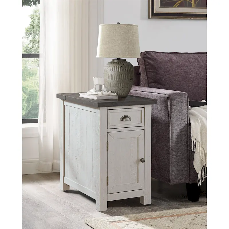 Solid Wood Chairside End Table with Hidden Power Outlets
