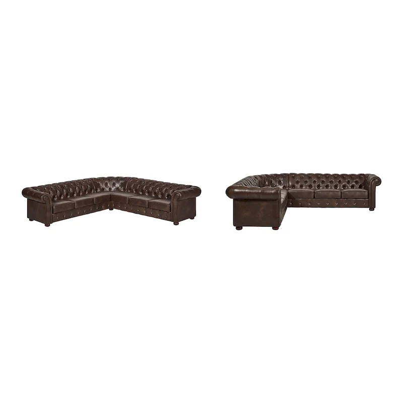 Multi-Color Velvet / Linen / Bonded Leather L-Shaped Sectional Sofa, 7-Seat