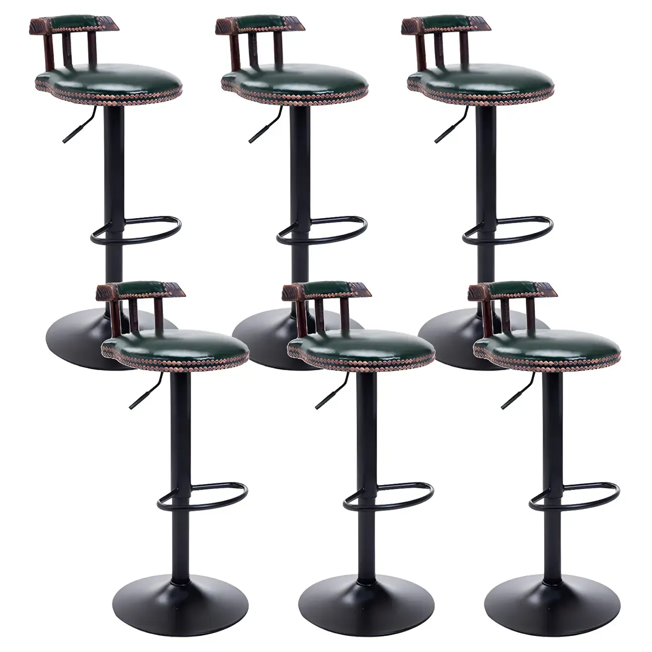 Industrial Round Leather Adjustable Bar Stools