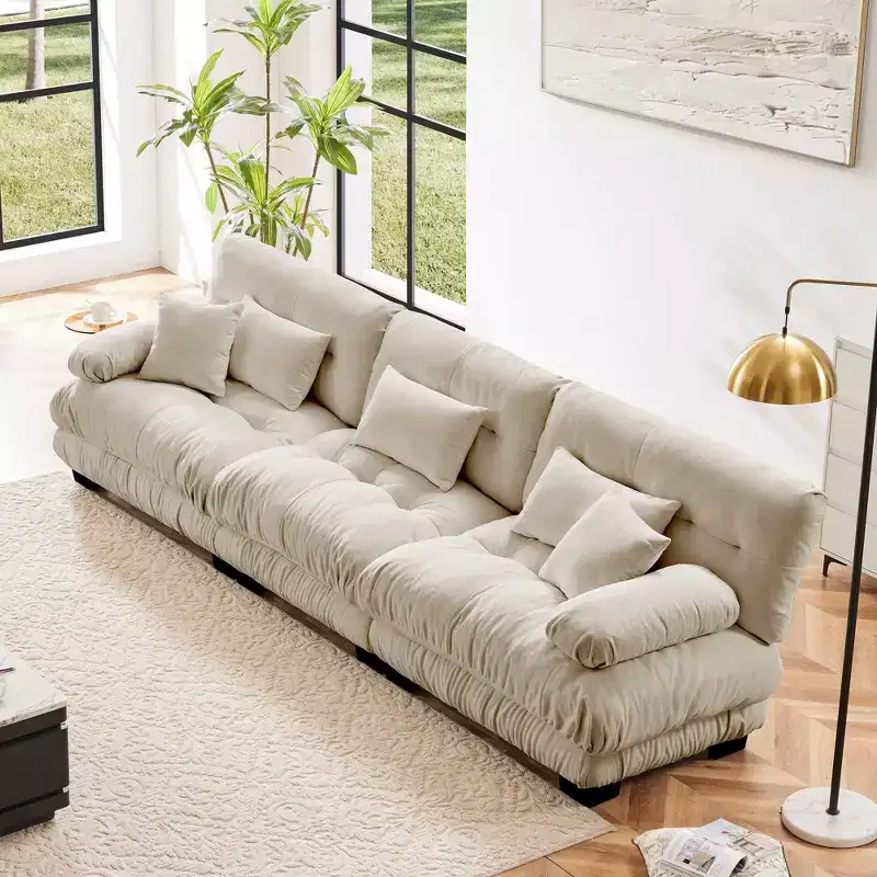 3-Seater Sectional Sofa Modular Deep Seat Sofa Couch Chenille Sofa Soft Comfy Upholstered Furniture Chenille Light coffee