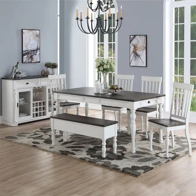 Farmhouse distressed two-tone dining table and chairs