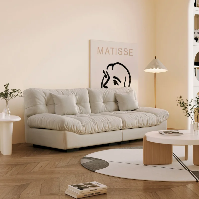 Tufted Sofa - Beige/Grey/Pink, Modern Design, Seats 3