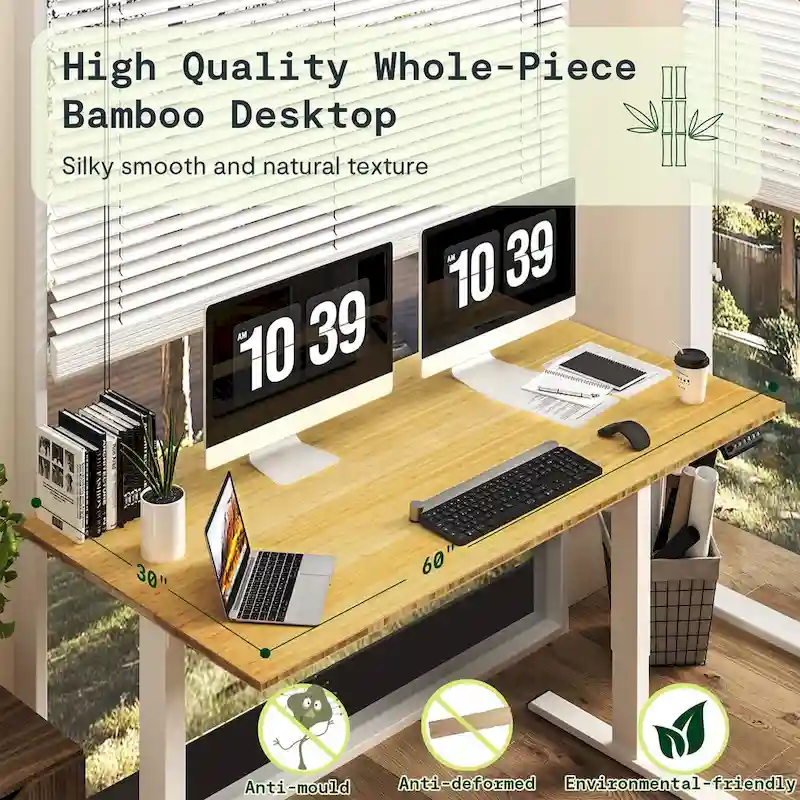Bamboo Electric Height Adjustable Standing Desk - Single User