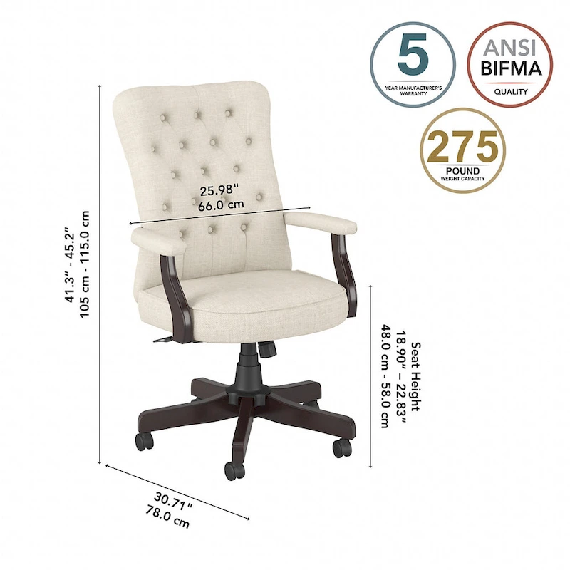 Cabot High Back Tufted Office Chair with Arms by Bush Furniture