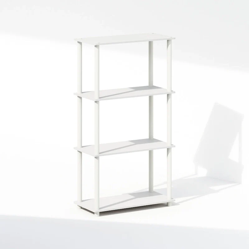 4-Tier Multipurpose Shelf Display Rack – Bookcase & Shelving Unit, White/White