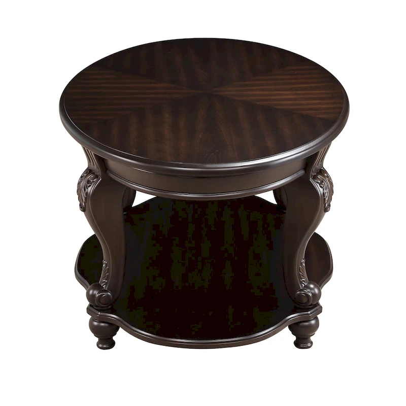 22 Inch Round End Table with Shelf