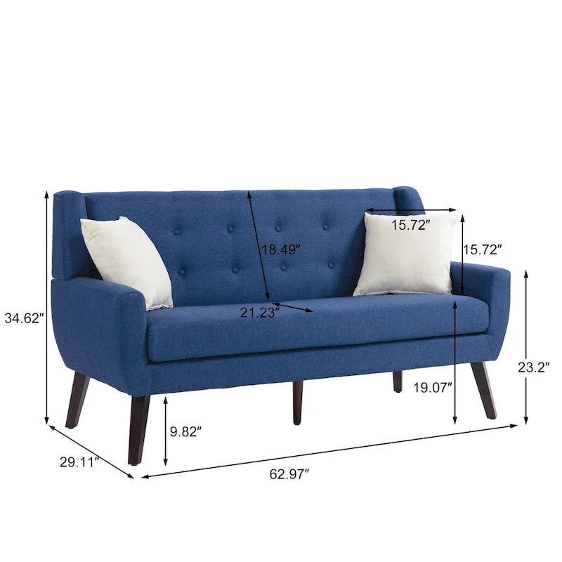 Tufted Linen/Cotton 2-Seater Sofa with Pillows