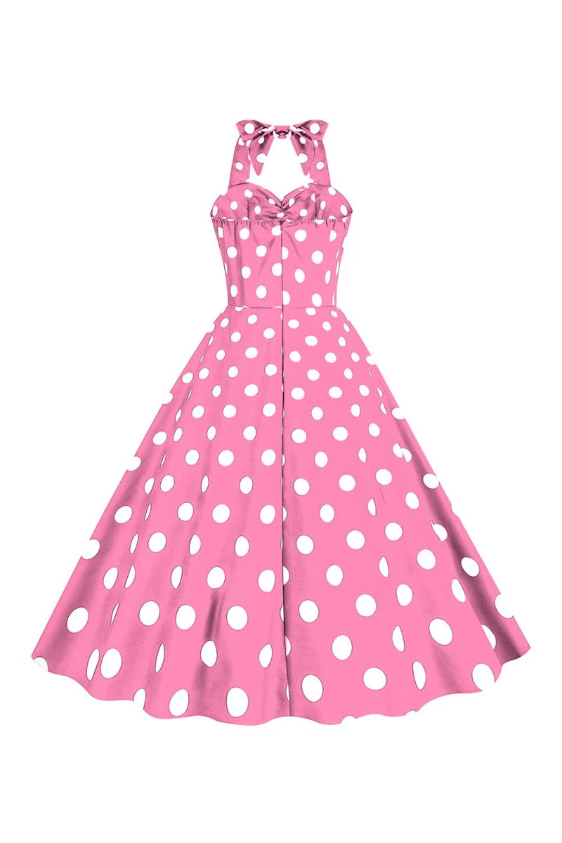 Pink Polka Dots Pin Up Vintage 1950s Dress