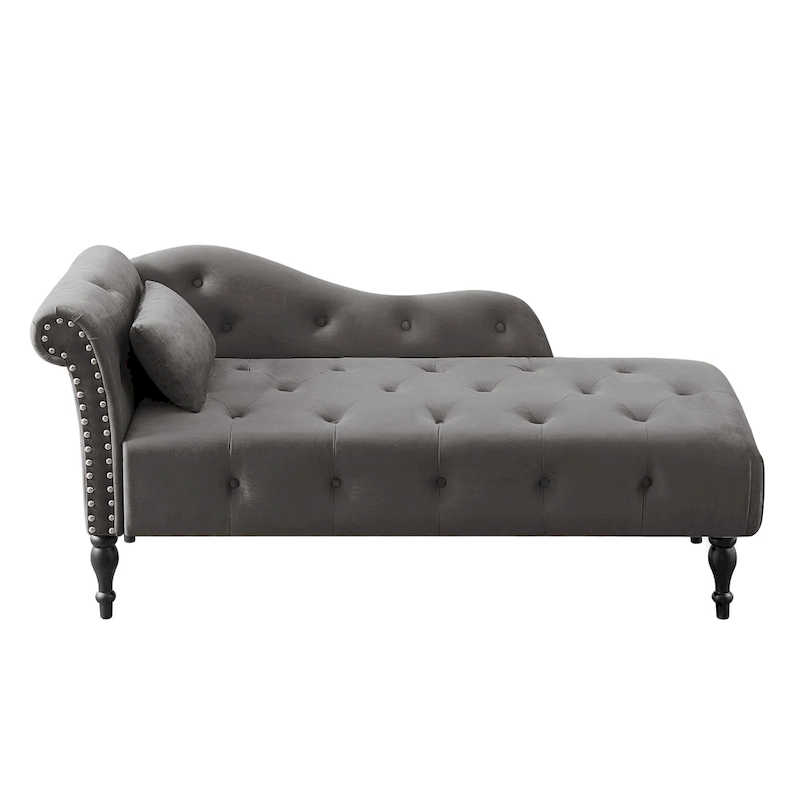 60.6 Velvet Upholstered Button Tufted Chaise Lounge Chair with Nailheads