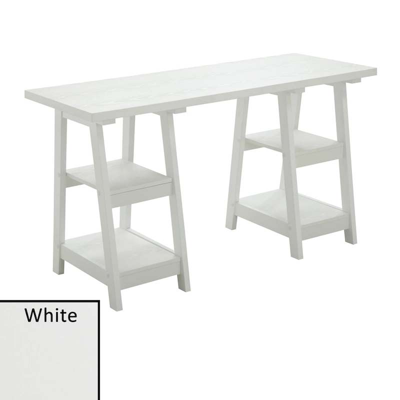 Convenience Concepts Designs2Go Double Trestle Desk with Shelves