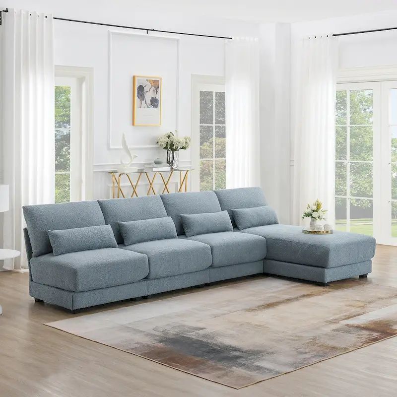 Blue 120 L-Shaped 4-Seat Sectional Sofa