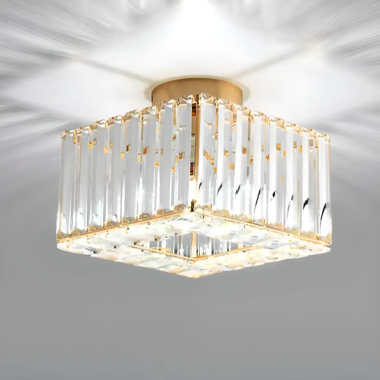 Stylish Square Crystal Semi-Flush LED Ceiling Light