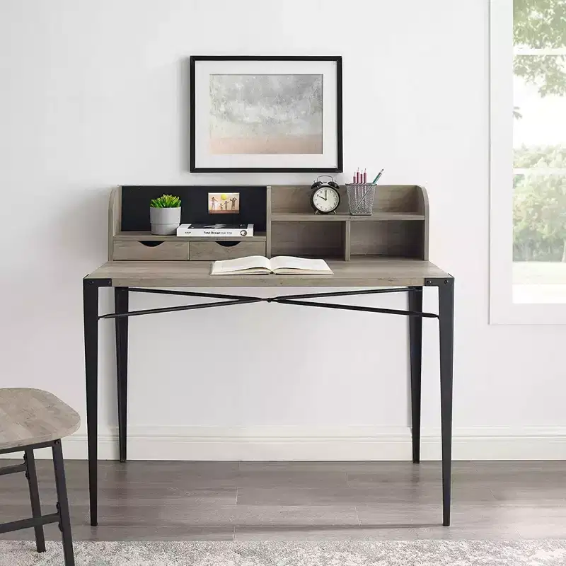 Walker Edison Furniture Company Industrial Secretary Desk with Hutch, Grey Wash, 42in